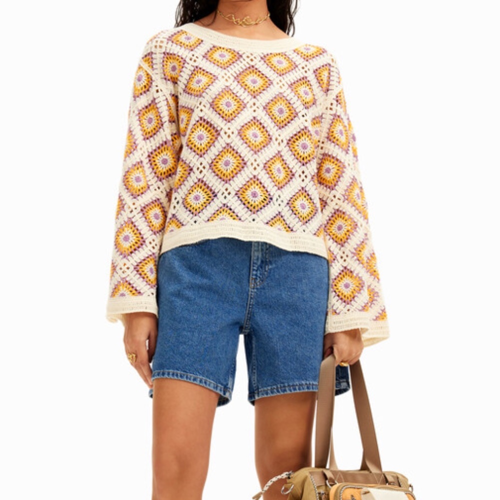 DESIGUAL MULTICOLOUR CROCHET PULLOVER